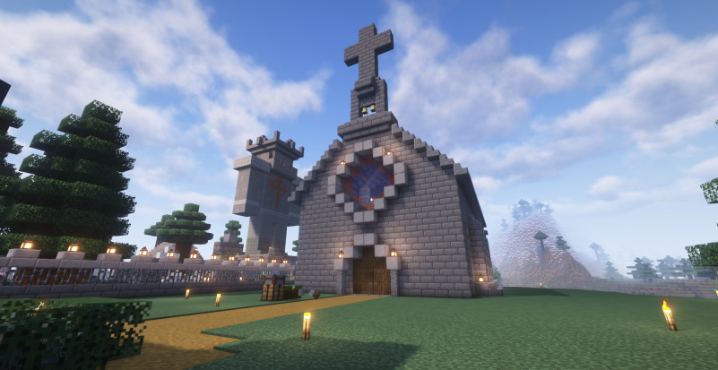 Vista externa de la Ermita junto a la Cruz de los caballeros caídos por el Reino de Invernalia en su lucha contra el Lich