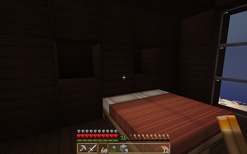 Falta cama y dos Glowstones en los huecos de la pared