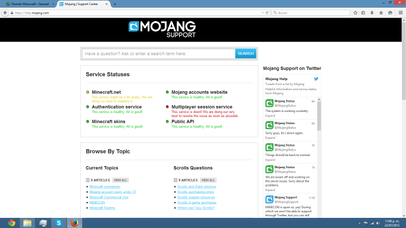 Minecraft.net nos dice que multijugador no esta funcionando