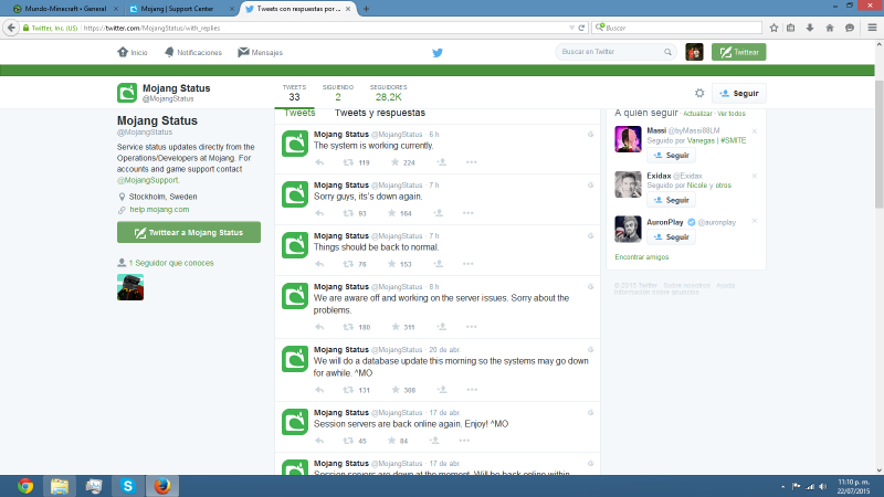 Cuenta oficial de Mojang Status
