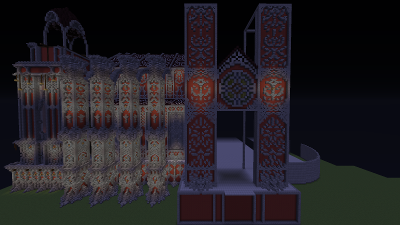 Diseño terminado (solo fachada, falta la puerta, las gradas, los pináculos y el tejado)