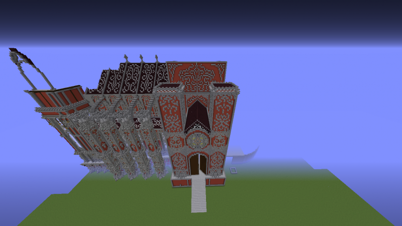 En esta imagen se puede apreciar tanto, el tejado como las gradas, así mismo se puede apreciar el patrón de la pared principal, además pueden ver la puerta. (Torre Sur)