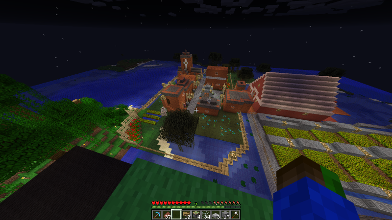 Aldea, con aldeanos y golems