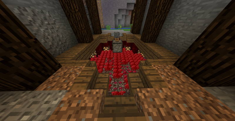 Para las paredes se ve feo pura piedra, así que puse ladrillos abisales rojos, la verdad se adapta bien al entorno (?)