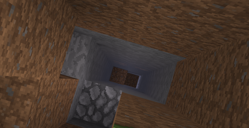 Como pueden ver... aquí hay un agujero mortal, (caí en ella D:) Espero que se solucione, o si no, acabará la vida de muchos aventureros. PD: Esos bloques de tierra, los puse yo para salir de allí
