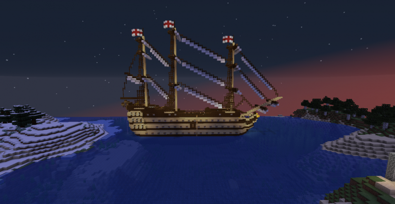 He aquí una vista previa del navío durante la noche, se puede apreciar la iluminación interna debida a los farolillos