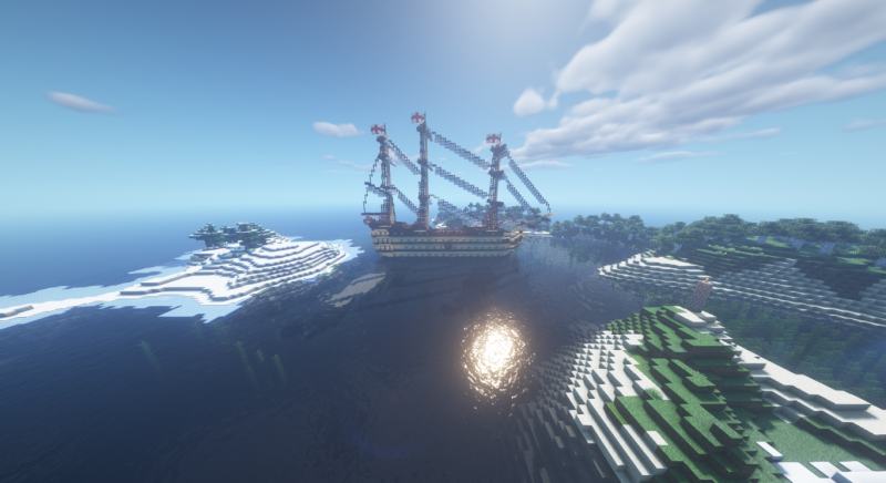 Aquí se aprecia la parte posterior del navío en una imagen con shaders durante el día