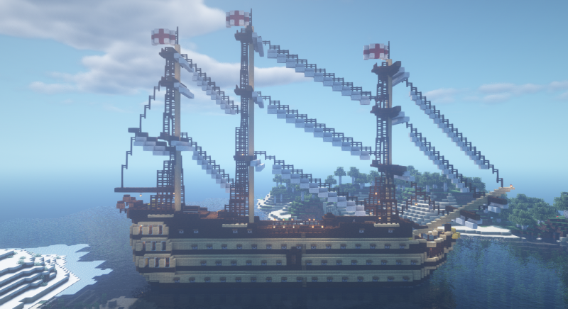 En esta imagen podemos observar una vista más cercana y detallada del exterior del barco