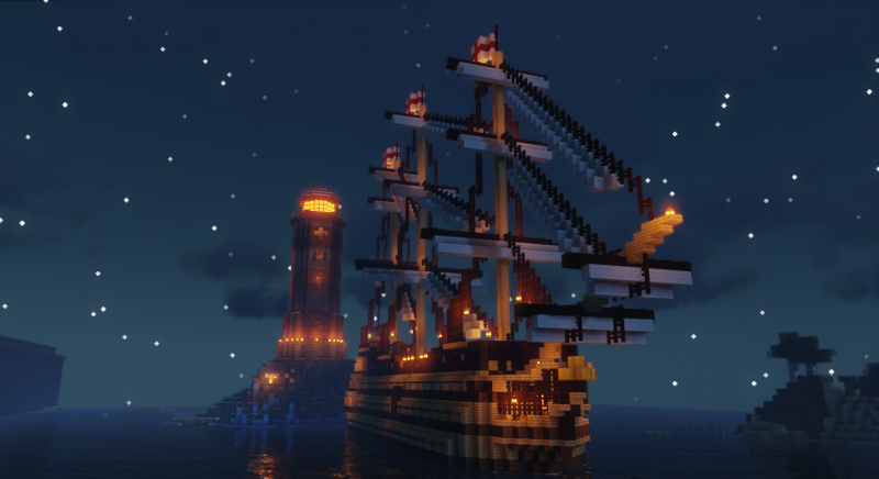 El faro visto desde una posición que también se ve mi barco durante la noche