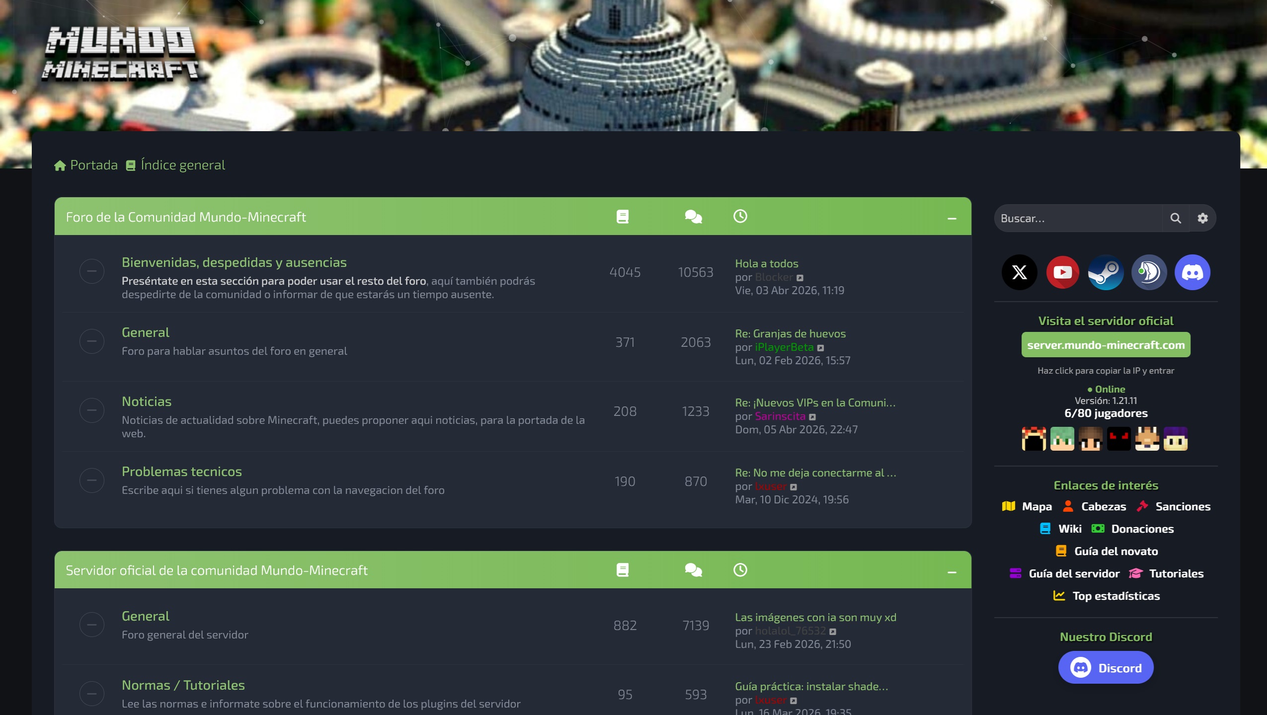 Vista general del nuevo foro de Mundo-Minecraft con tema premium Milk v2 y funcionalidades modernas