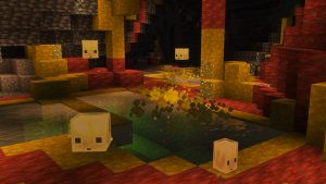 Cuevas de Azufre en Minecraft 26.2 Chaos Cubed, con un Sulfur Cube y un géiser en erupción