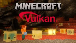 Jugador explorando las Cuevas de Azufre con el renderizador Vulkan en Minecraft 26.2